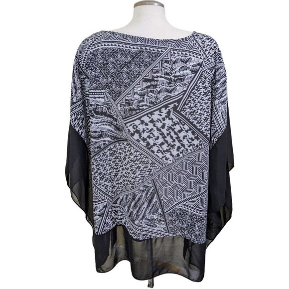 Zac Rachel Poncho Top Womens Plus 3X Semi Sheer Boho Artsy Black White Witchy - Picture 6 of 9
